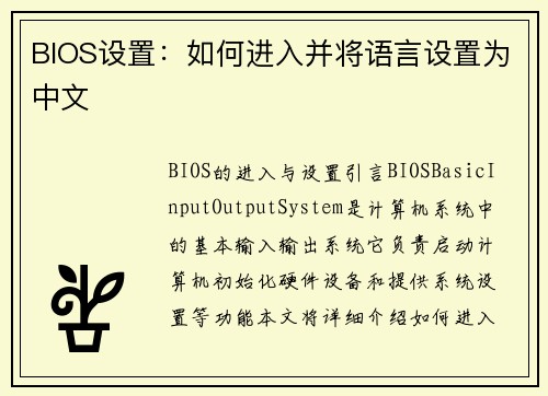 BIOS设置：如何进入并将语言设置为中文